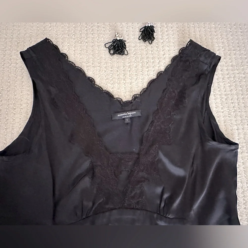Nanette Lepore 100% Silk Evening Top camisole with Lace, size L - Picture 2 of 7